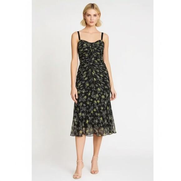 Cinq A Sept Margot Midi Dress 2 Black Floral NEW - Picture 2 of 9